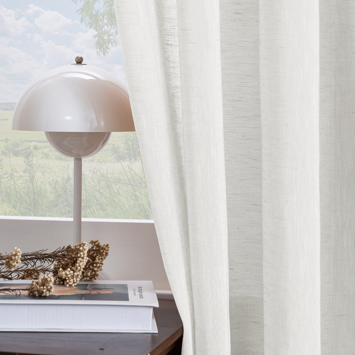 Smarcute Faux Linen Semi-sheer Grommet Curtain - 2X 132x213cm
