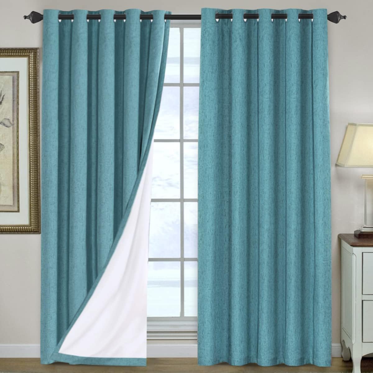 Smarcute Blockout Faux Linen Grommet Curtain - 2X 168x229cm