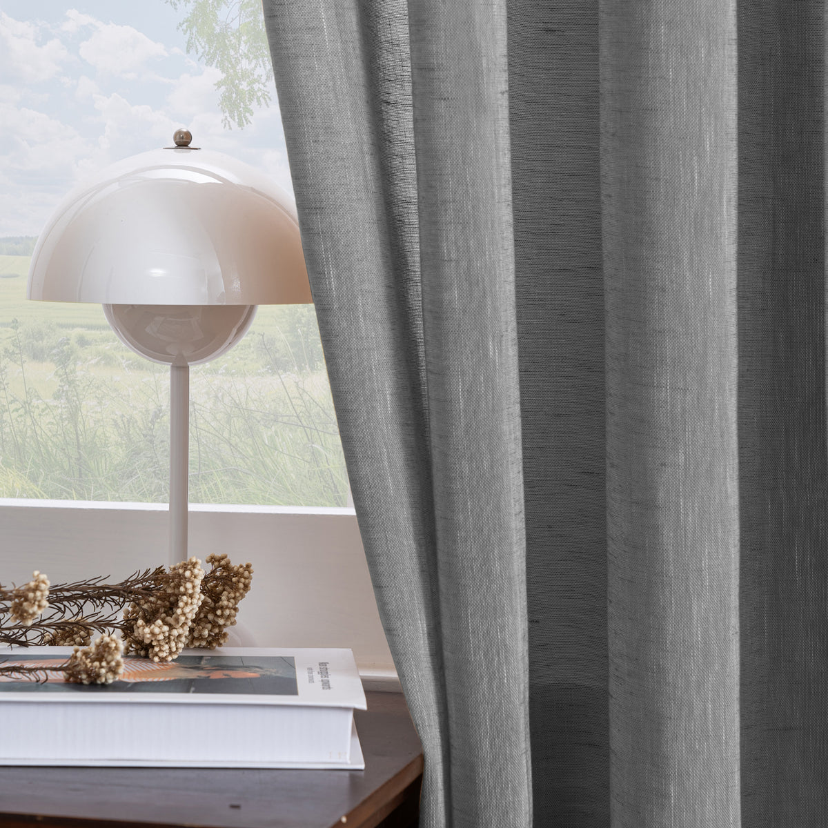 Smarcute Faux Linen Semi-sheer Grommet Curtain - 2X 132x243cm