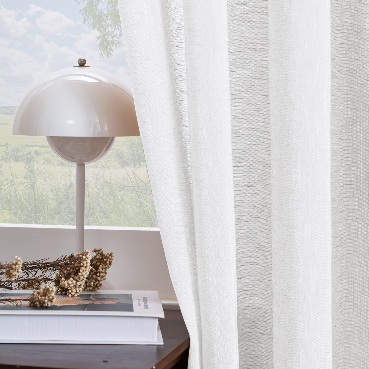Smarcute Faux Linen Semi-sheer Grommet Curtain - 2X 132x213cm