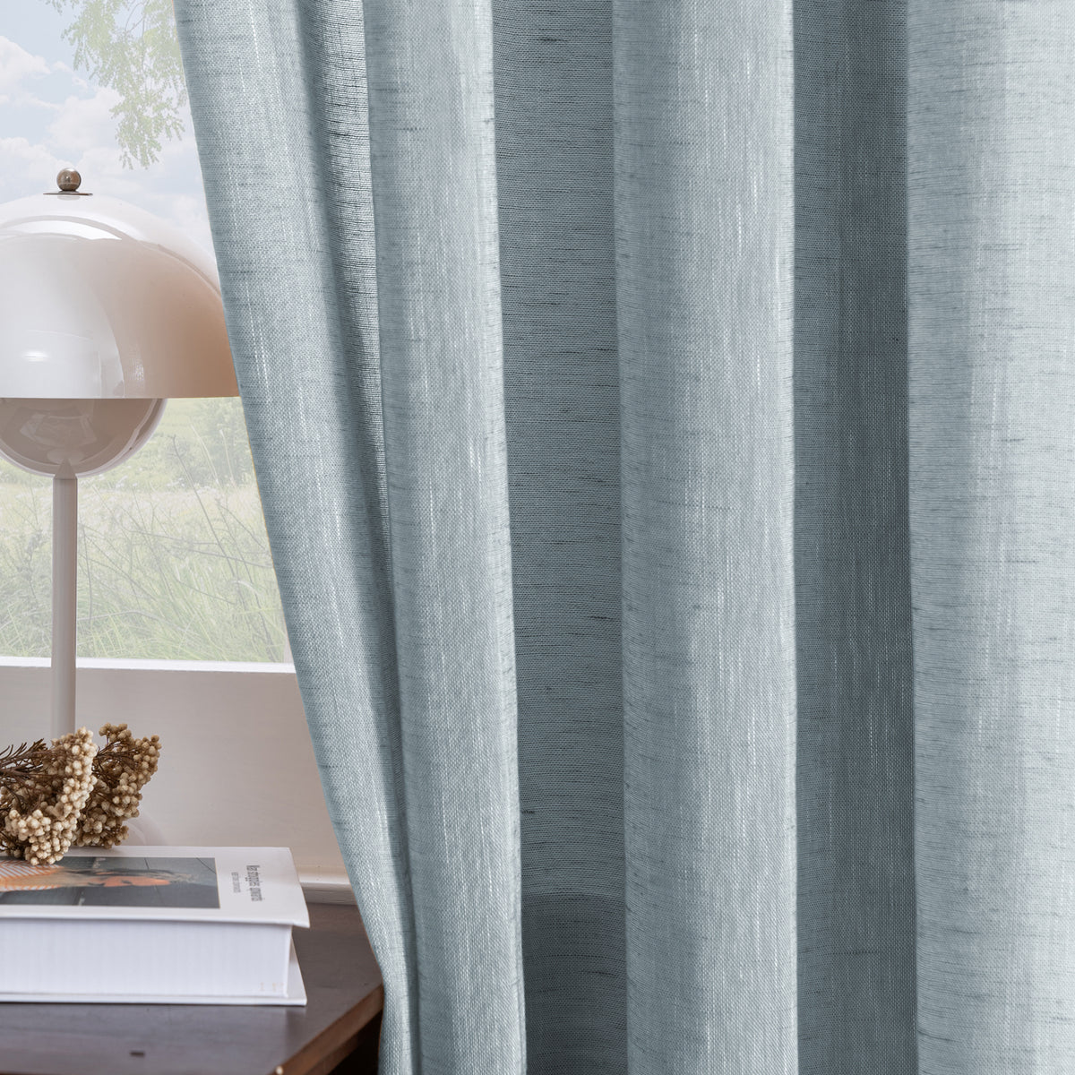 Smarcute Faux Linen Semi-sheer Grommet Curtain - 2X 132x213cm