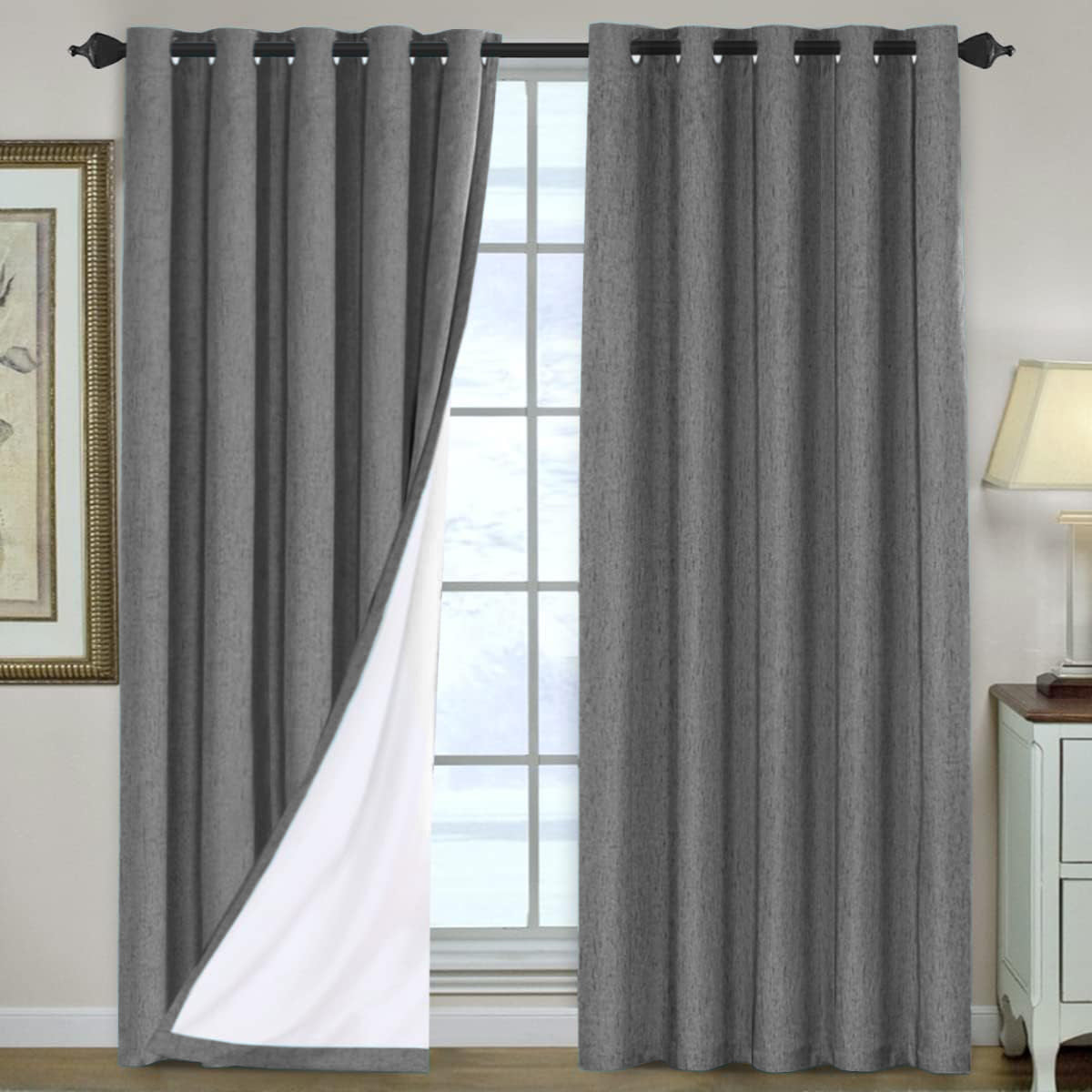 Smarcute Blockout Faux Linen Grommet Curtain - 2X 168x229cm