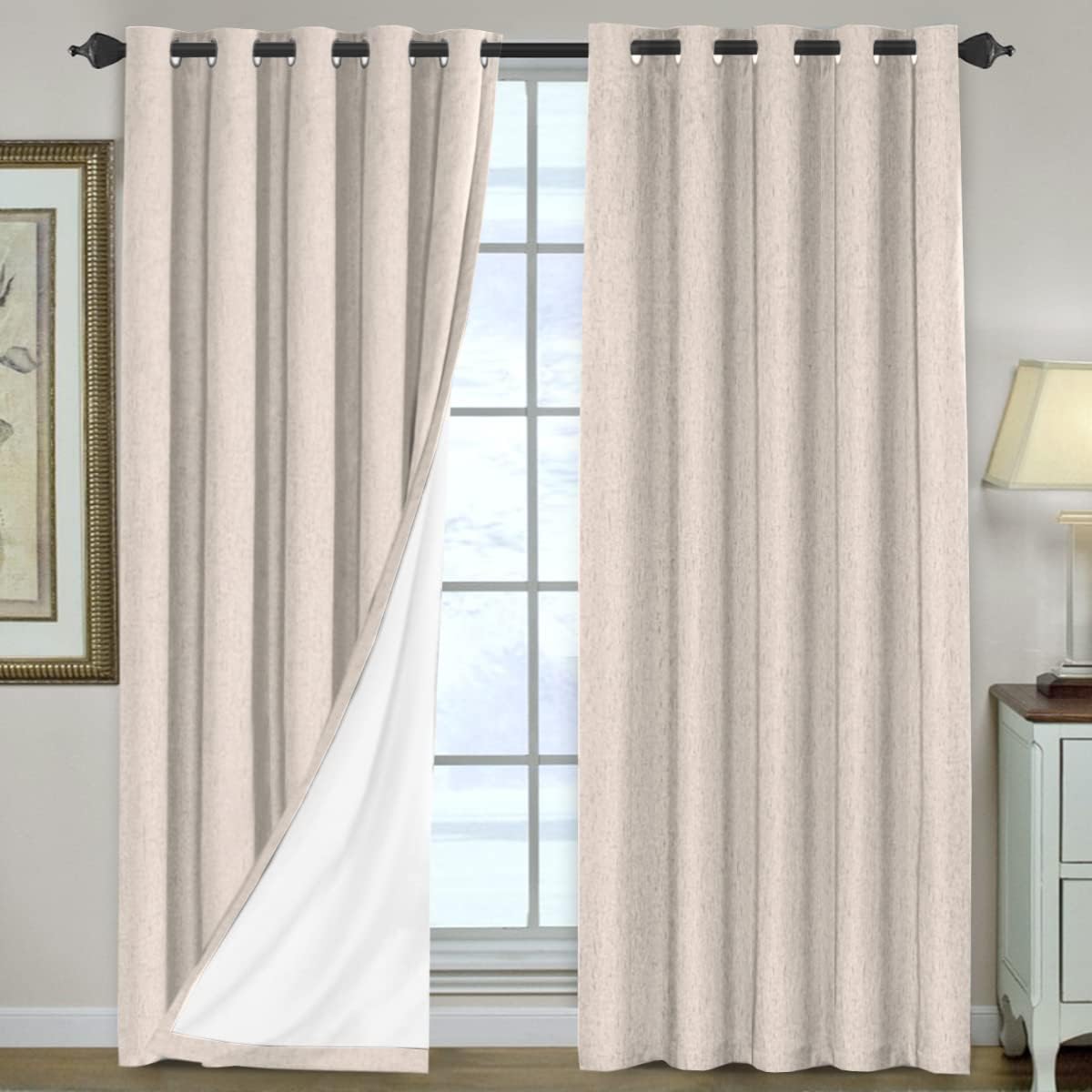 Smarcute Blockout Faux Linen Grommet Curtain - 2X 168x229cm