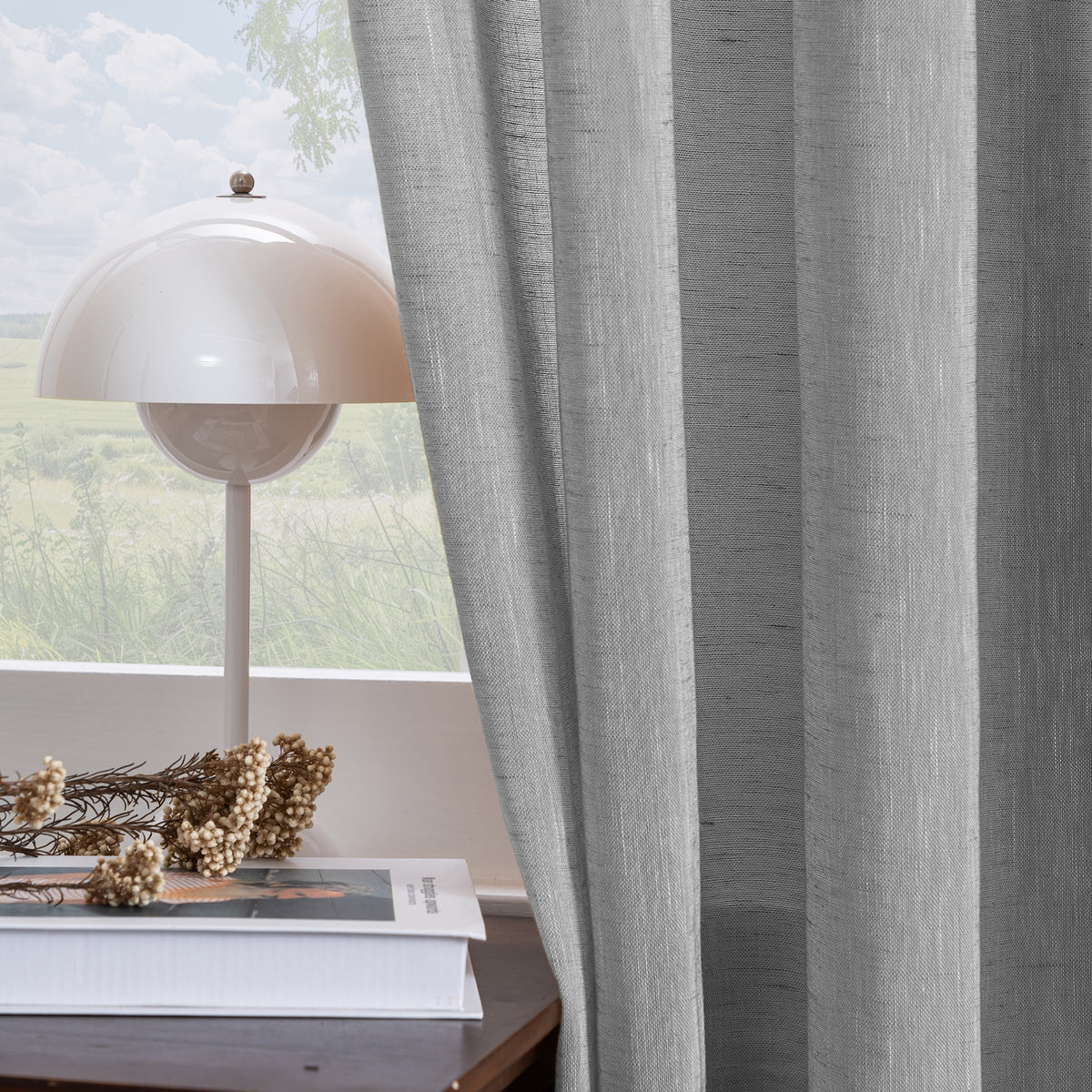 Smarcute Faux Linen Semi-sheer Grommet Curtain - 2X 132x243cm
