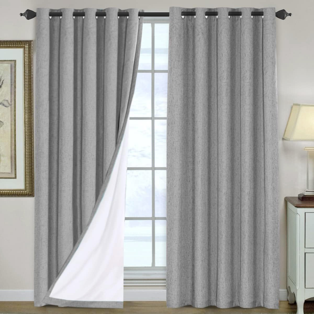 Smarcute Blockout Faux Linen Grommet Curtain - 2X 168x229cm