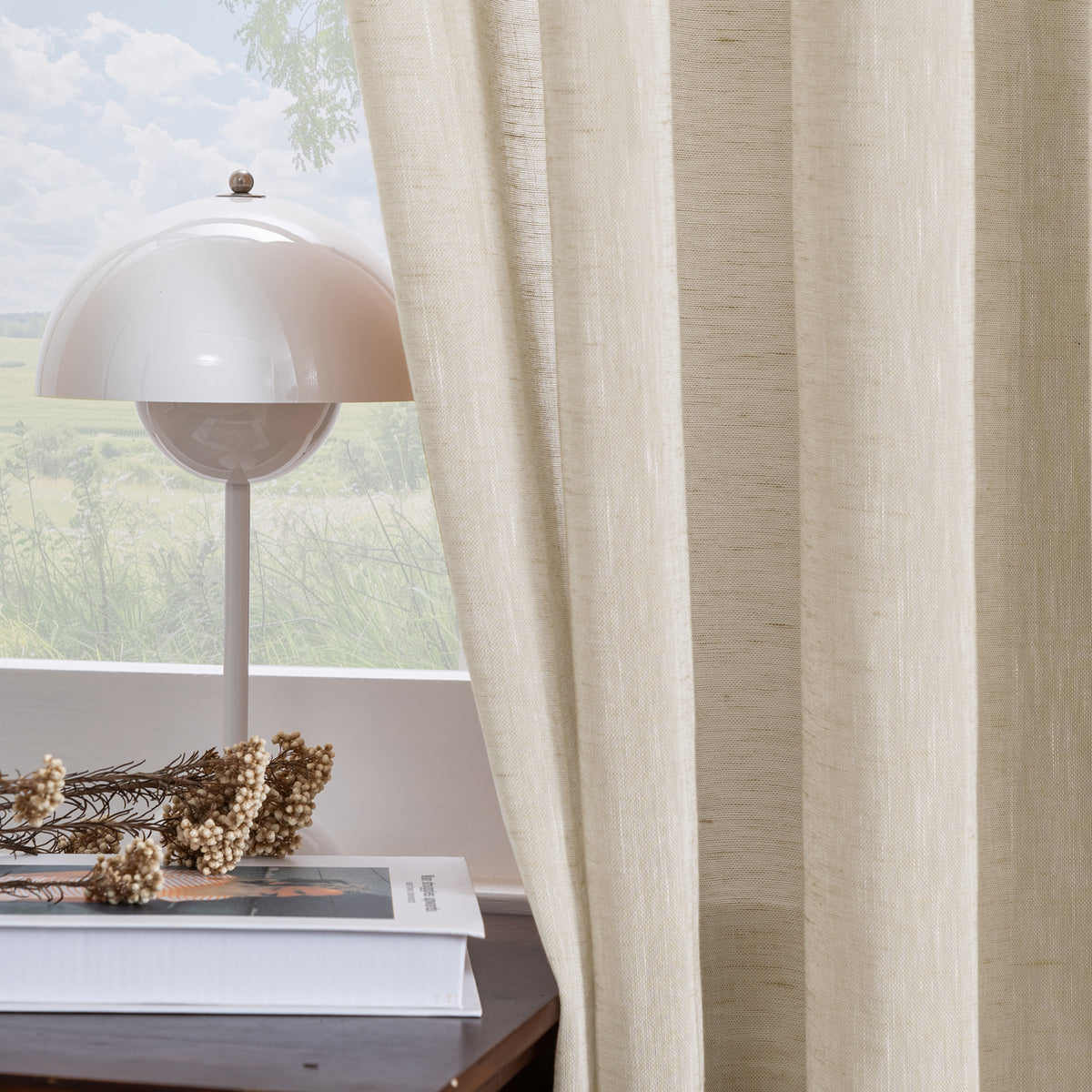 Smarcute Faux Linen Semi-sheer Grommet Curtain - 2X 132x213cm