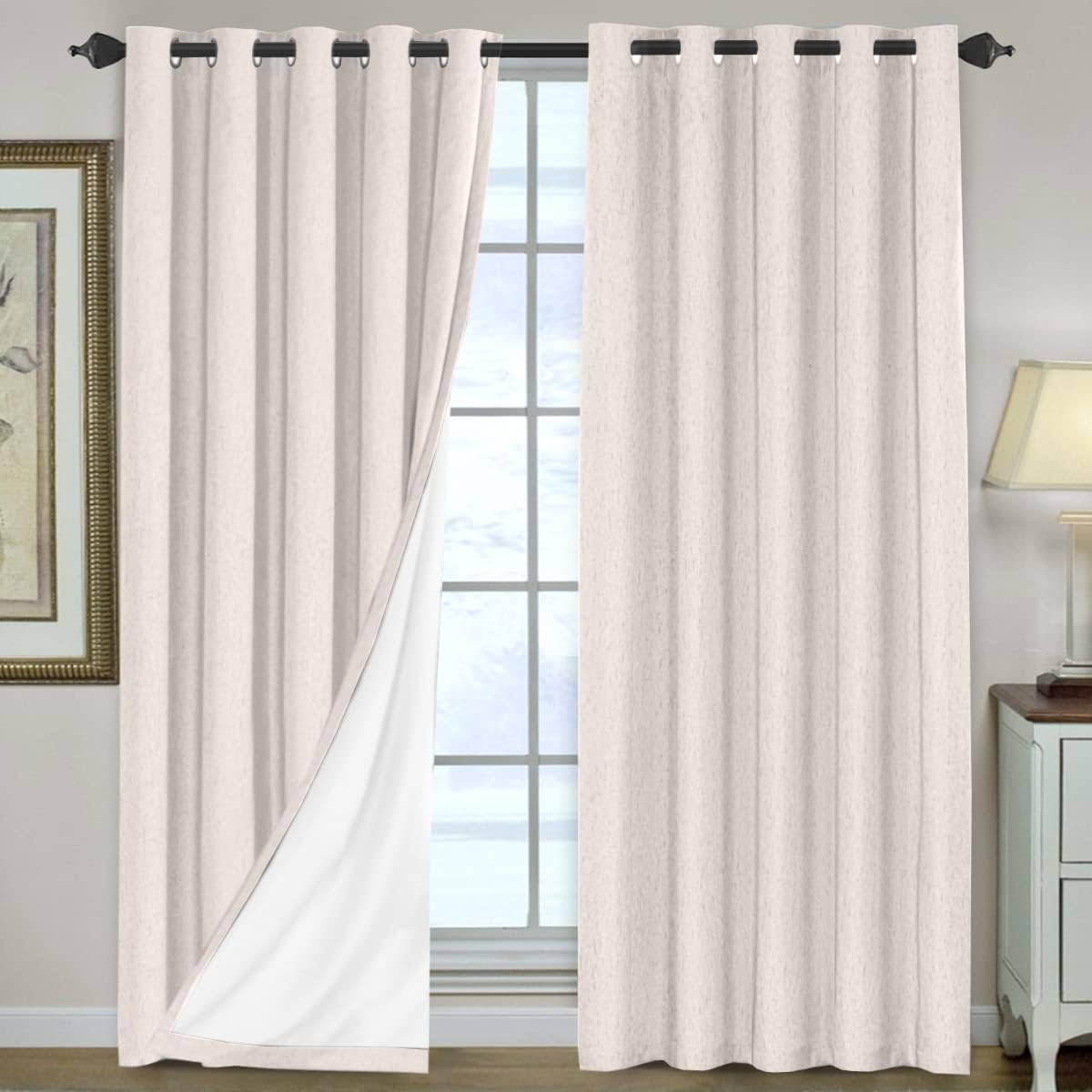 Smarcute Blockout Faux Linen Grommet Curtain - 2X 168x229cm