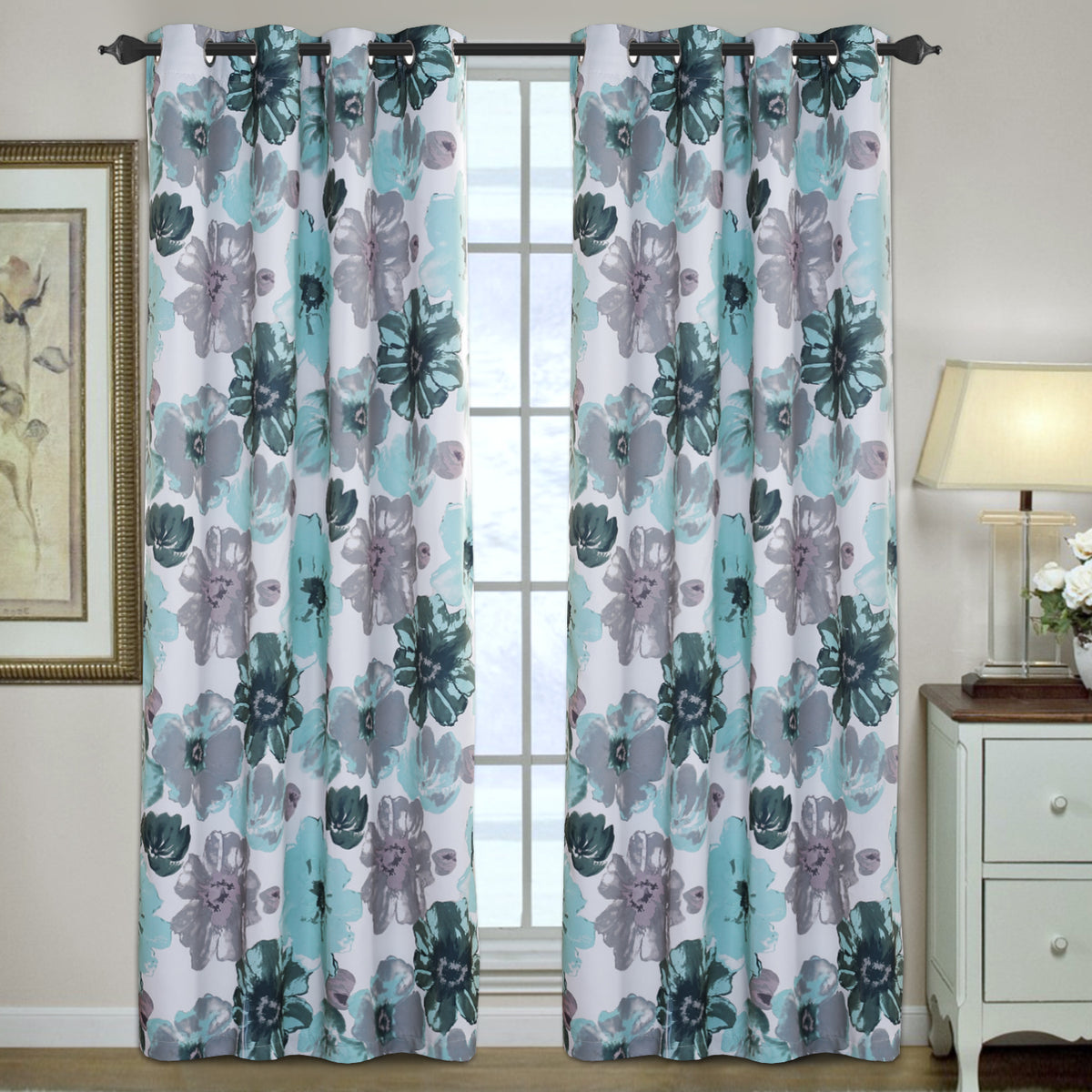 Smarcute Blockout Floral Printed Eyelet Curtain - 2X 132x243cm