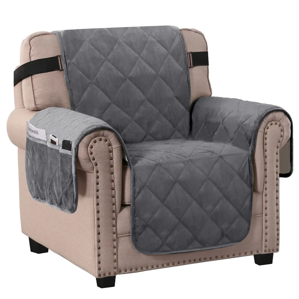 Smarcute 1 Seater Velvet Armchair Sofa Cushion With Elastic Straps