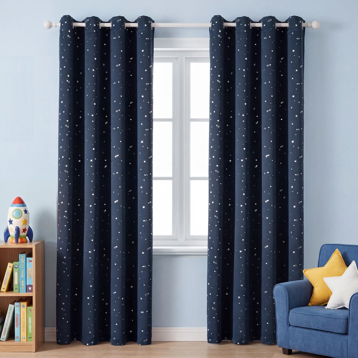 Smarcute Blockout Twinkle Star Printed Grommet Curtain - 2X 132x213cm
