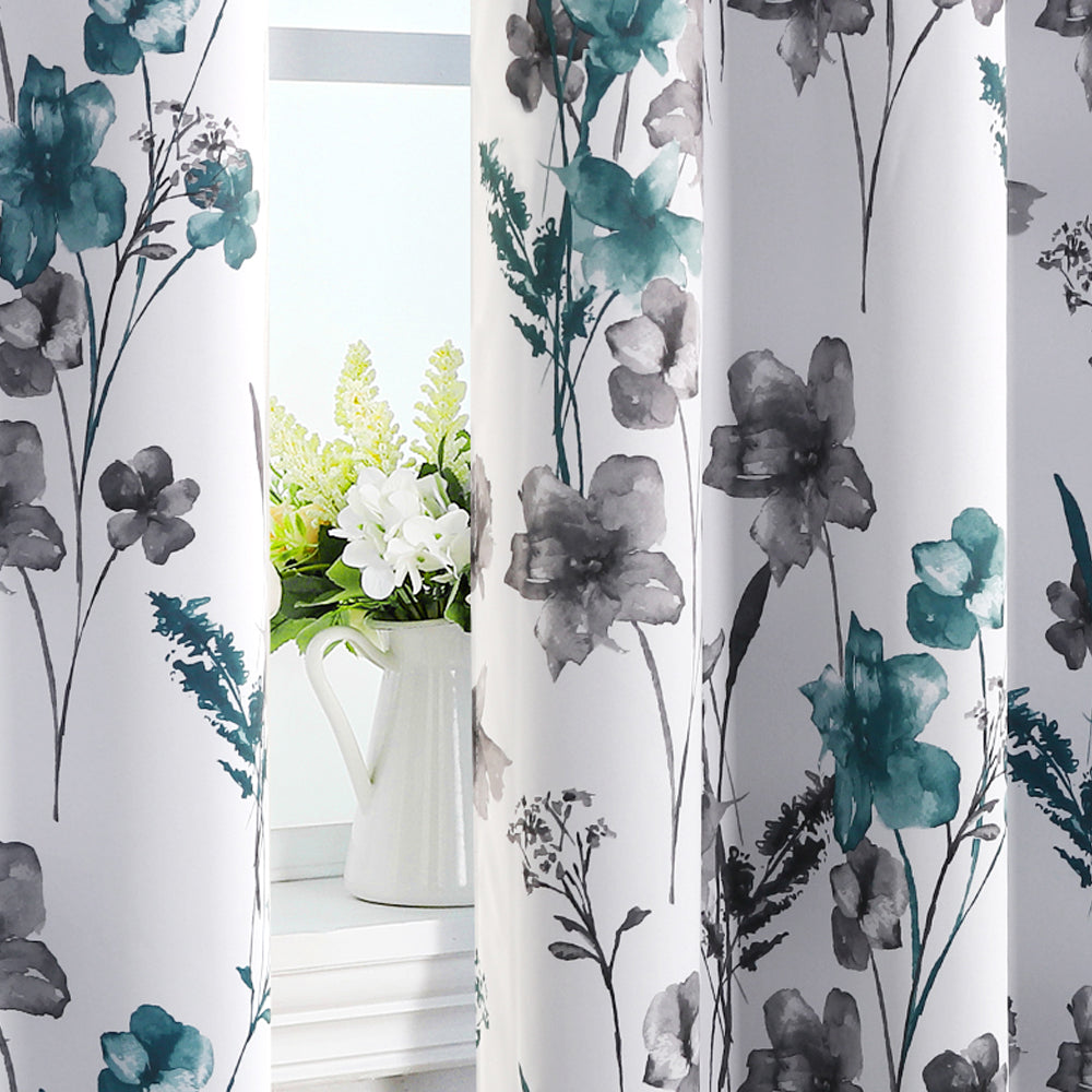 Smarcute Blockout Cattleya Floral Grommet Curtain - 2X 132x160cm