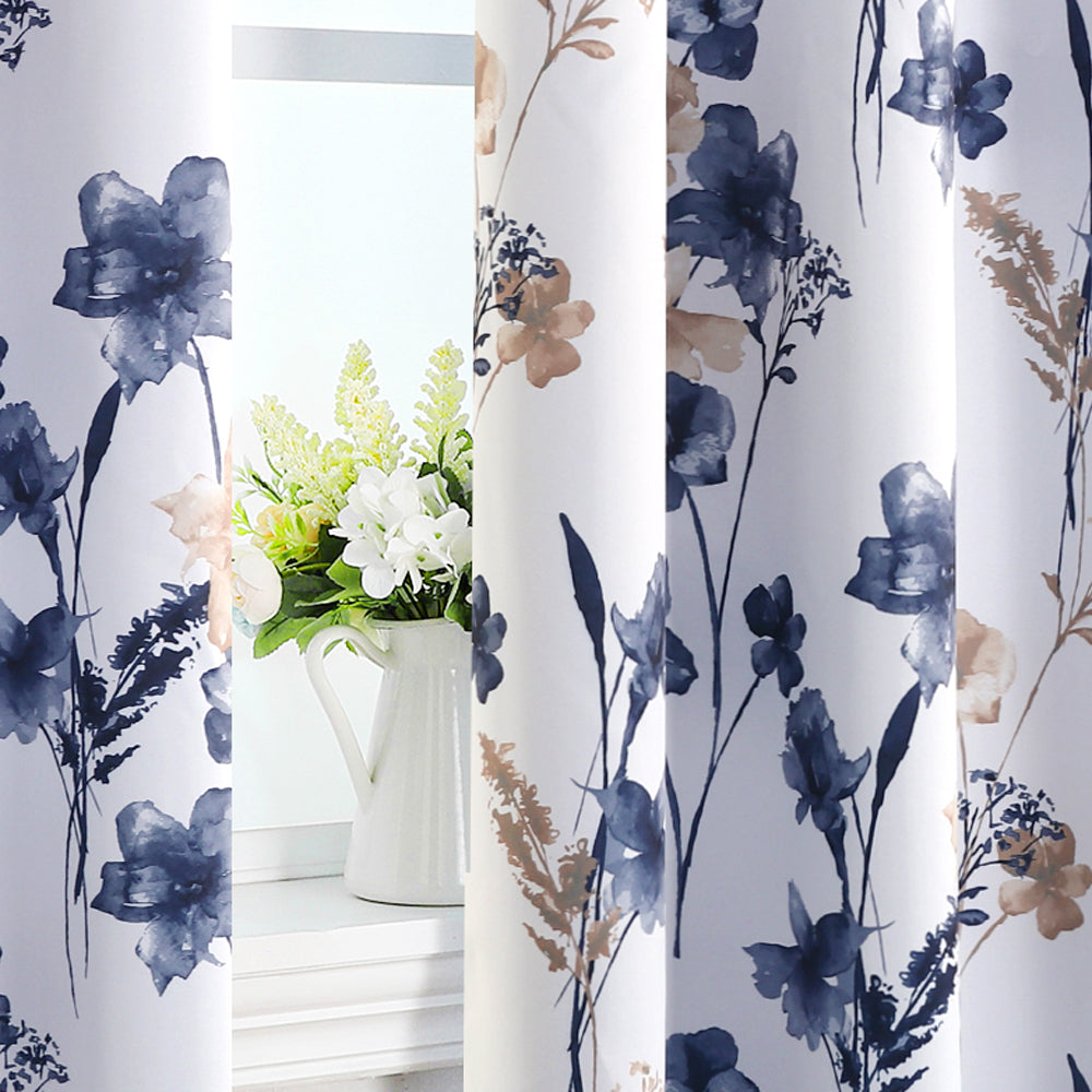 Smarcute Blockout Cattleya Floral Grommet Curtain - 2X 132x160cm