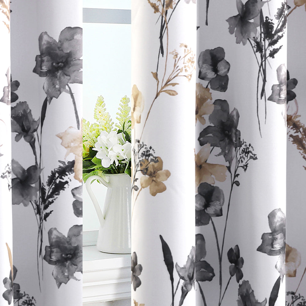 Smarcute Blockout Cattleya Floral Grommet Curtain - 2X 132x160cm