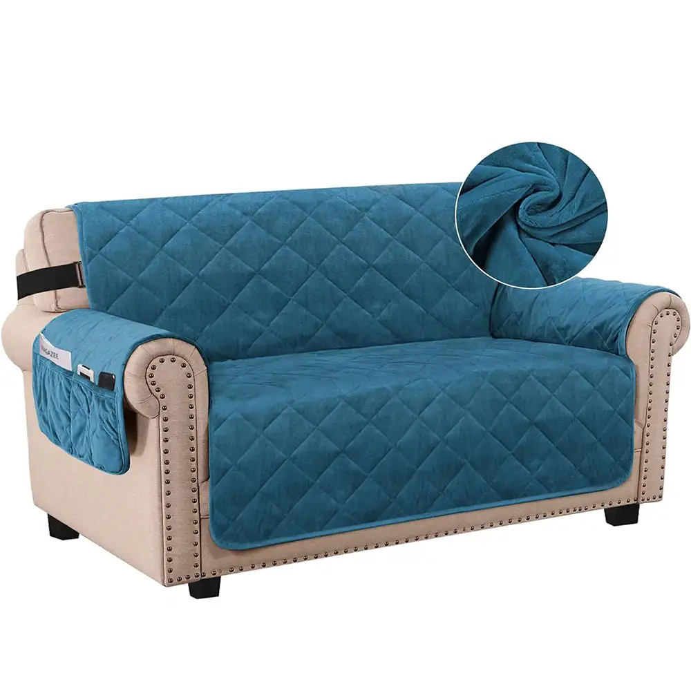Smarcute 2 Seater Velvet Sofa Couch Cushion With Elastic Straps
