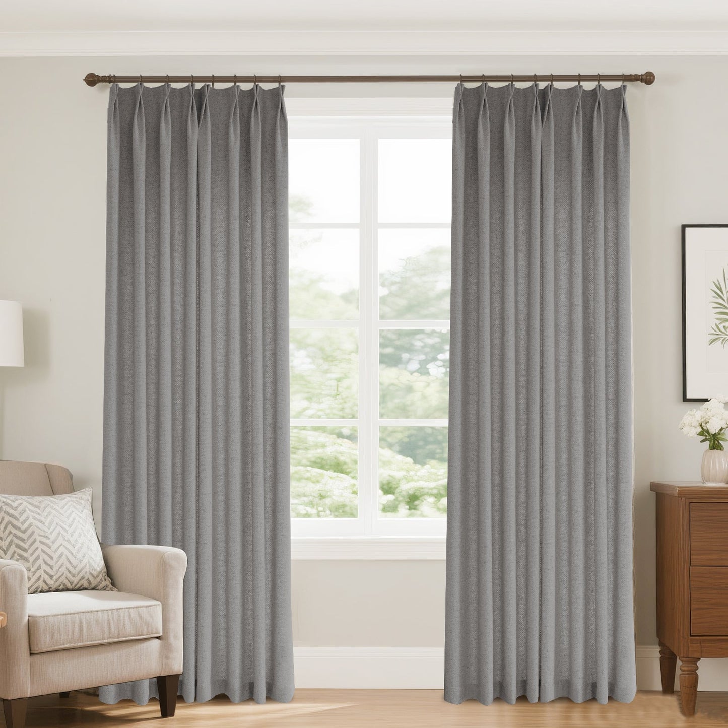 Bil Grid-Weave Linen Curtain Drapery Pleated