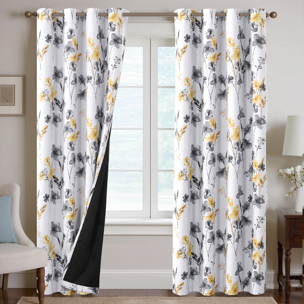 Smarcute Blockout Cattleya Floral Grommet Curtain - 2X 132x243cm