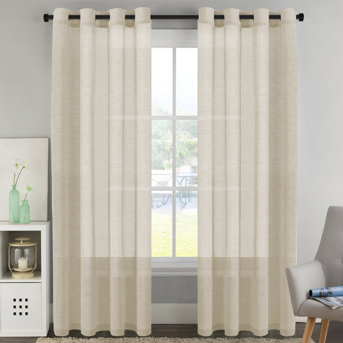 Smarcute Faux Linen Semi-sheer Grommet Curtain - 2X 132x213cm