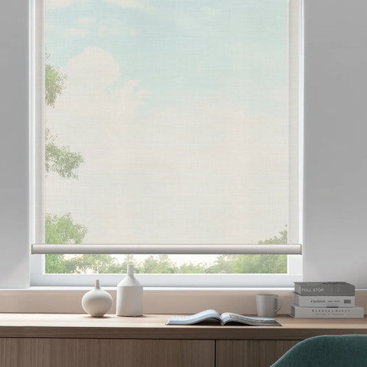 Motorized Light Filtering Roller Shades 50% Blackout PVC Free Sunscreen