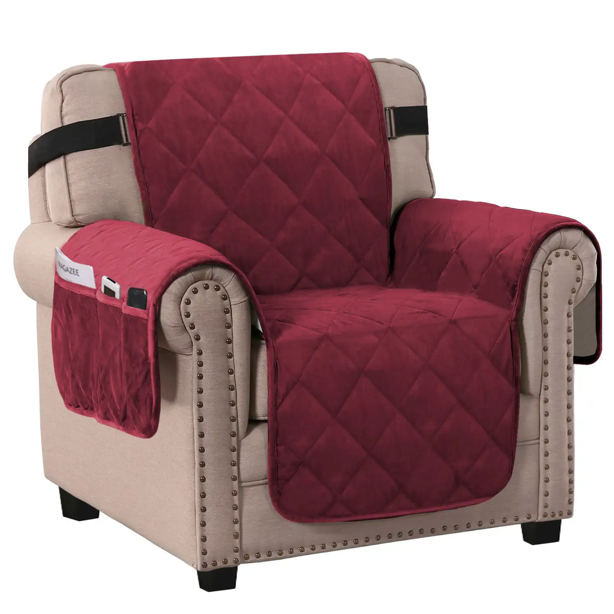 Smarcute 1 Seater Velvet Armchair Sofa Cushion With Elastic Straps