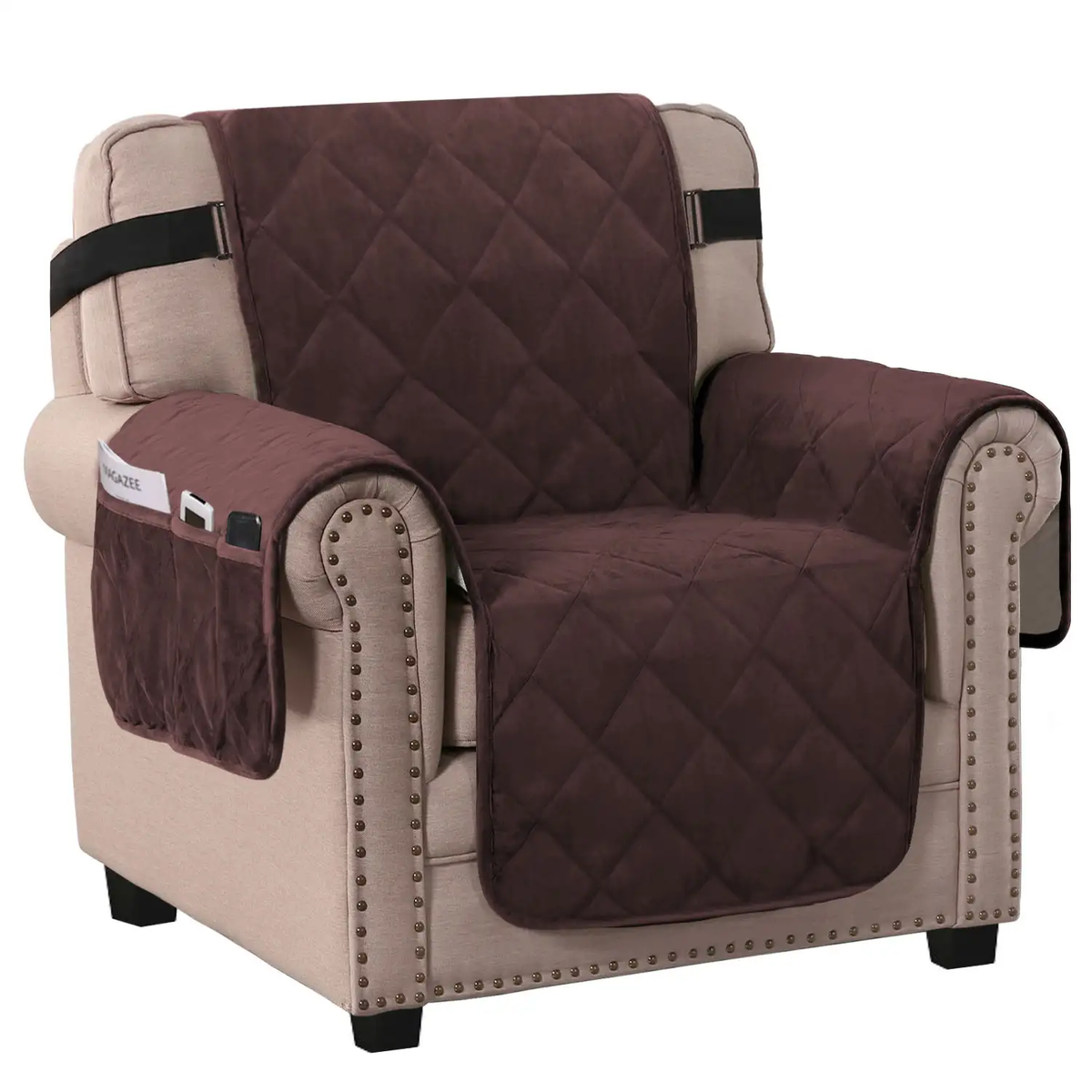 Smarcute 1 Seater Velvet Armchair Sofa Cushion With Elastic Straps