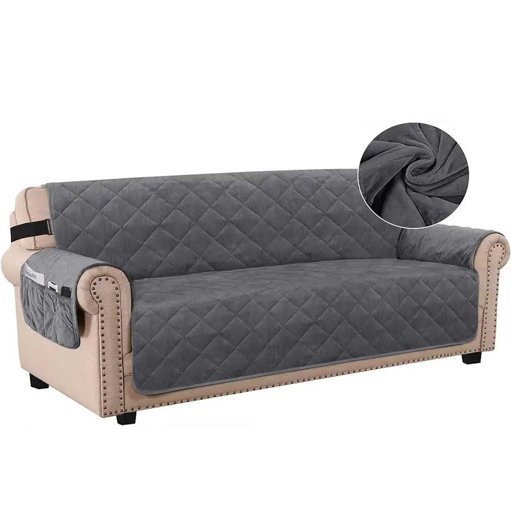 Smarcute 4 Seater Velvet Sofa Couch Cushion With Elastic Straps