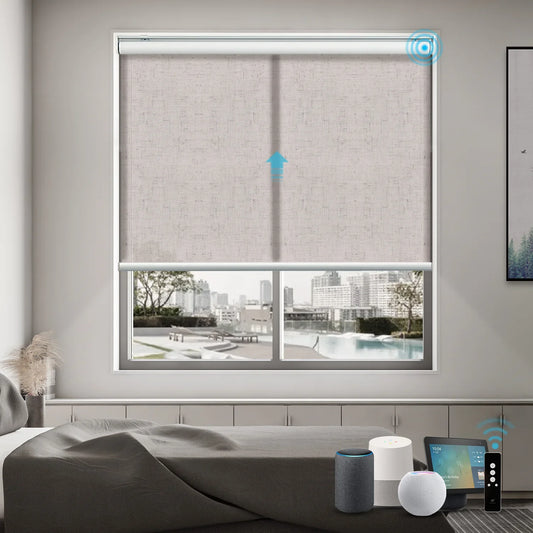Motorized Light Filtering Roller Shades 70% Blackout Linen