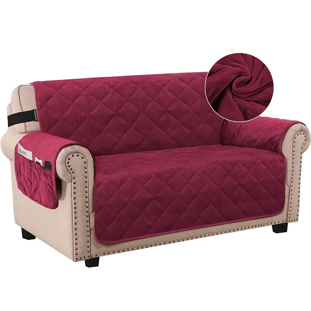 Smarcute 2 Seater Velvet Sofa Couch Cushion With Elastic Straps