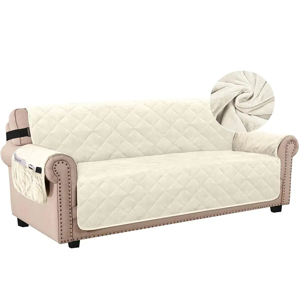 Smarcute 3 Seater Velvet Sofa Couch Cushion With Elastic Straps