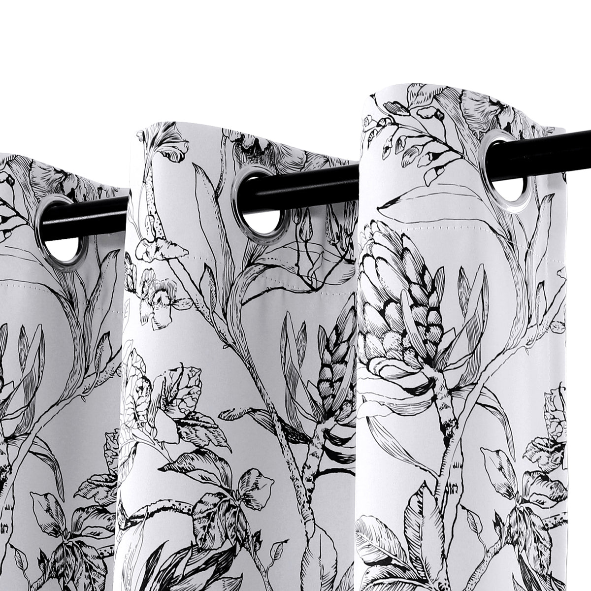 Smarcute Blockout Camellia Floral Grommet Curtain - 2X 132x160cm