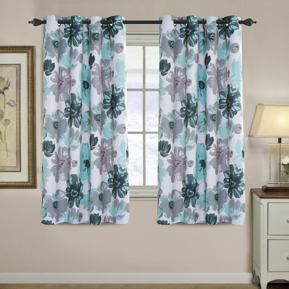 Smarcute Blockout Floral Printed Eyelet Curtain - 2X 132x160cm