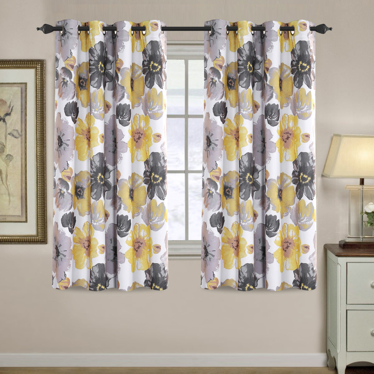 Smarcute Blockout Floral Printed Eyelet Curtain - 2X 132x160cm