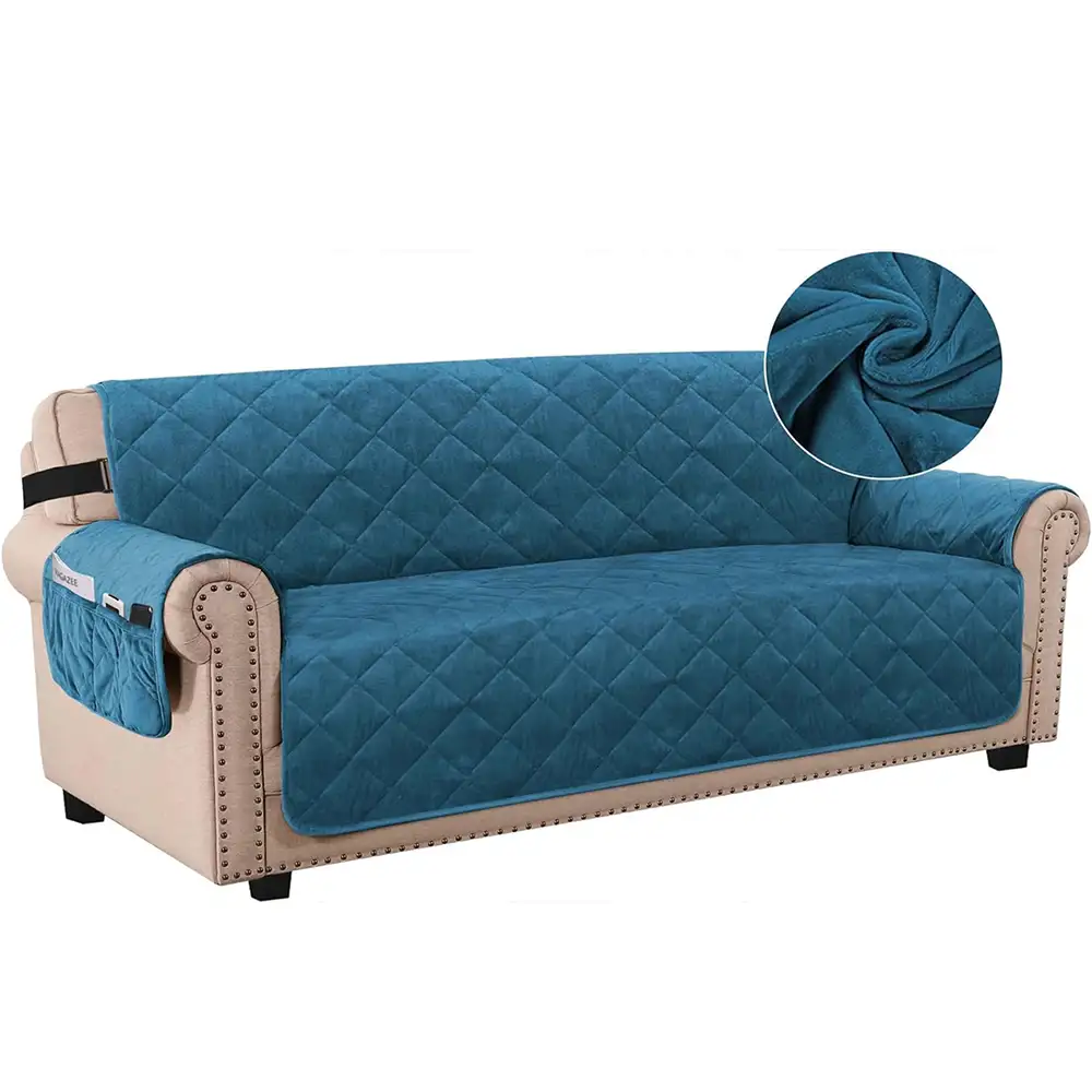 Smarcute 3 Seater Velvet Sofa Couch Cushion With Elastic Straps