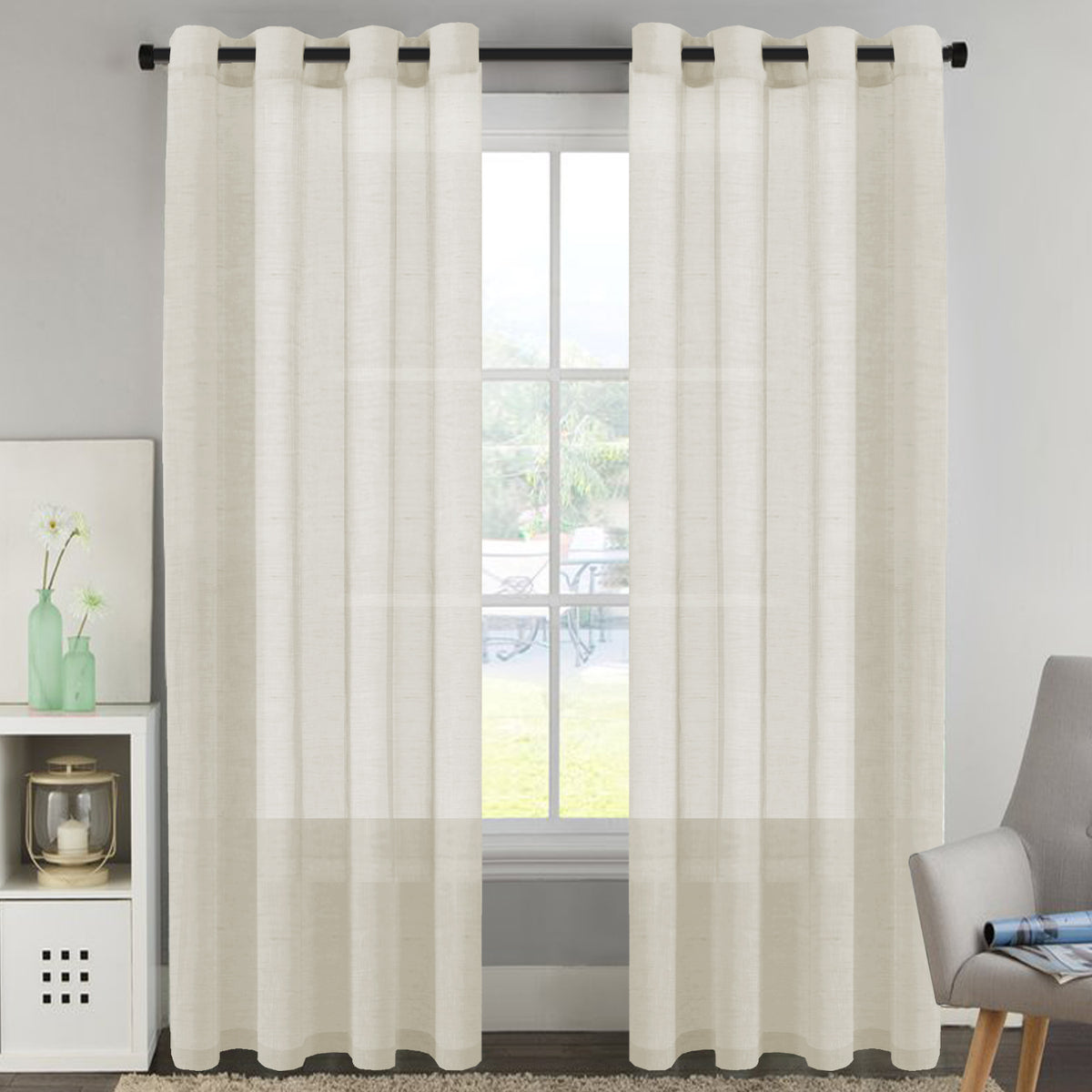 Smarcute Faux Linen Semi-sheer Grommet Curtain - 2X 132x213cm
