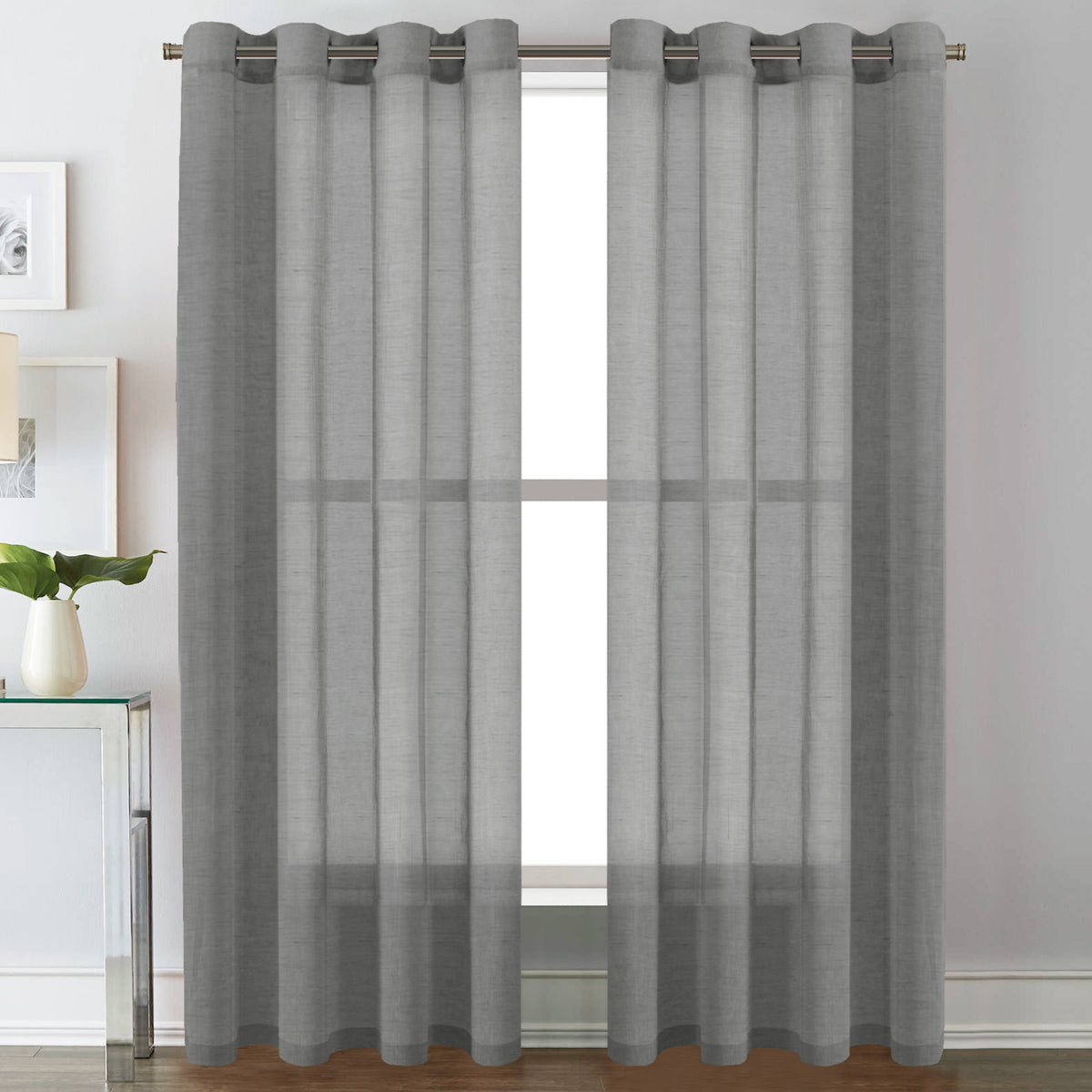 Smarcute Faux Linen Semi-sheer Grommet Curtain - 2X 132x243cm