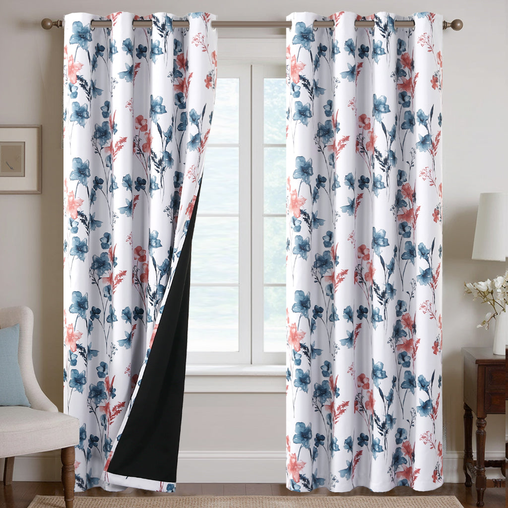 Smarcute Blockout Cattleya Floral Grommet Curtain - 2X 132x243cm