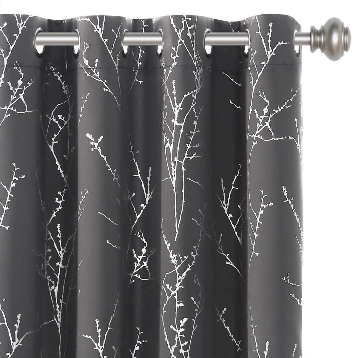 Smarcute Blockout Foil Print Twig Tree Grommet Curtain - 2X 132x243cm