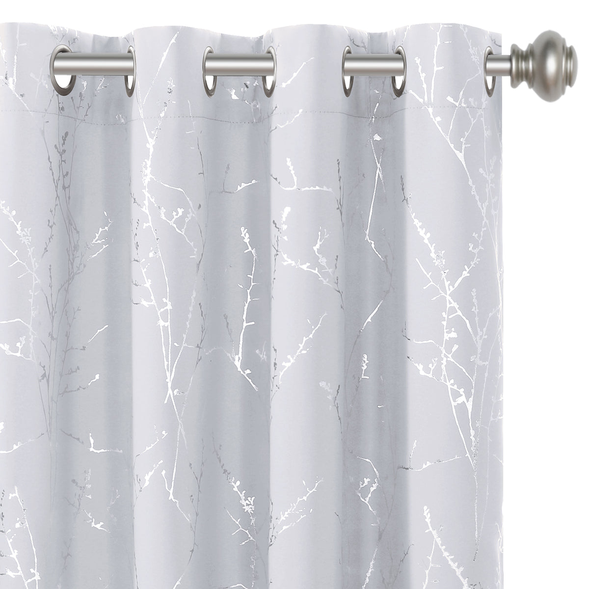 Smarcute Blockout Foil Print Twig Tree Grommet Curtain - 2X 132x213cm