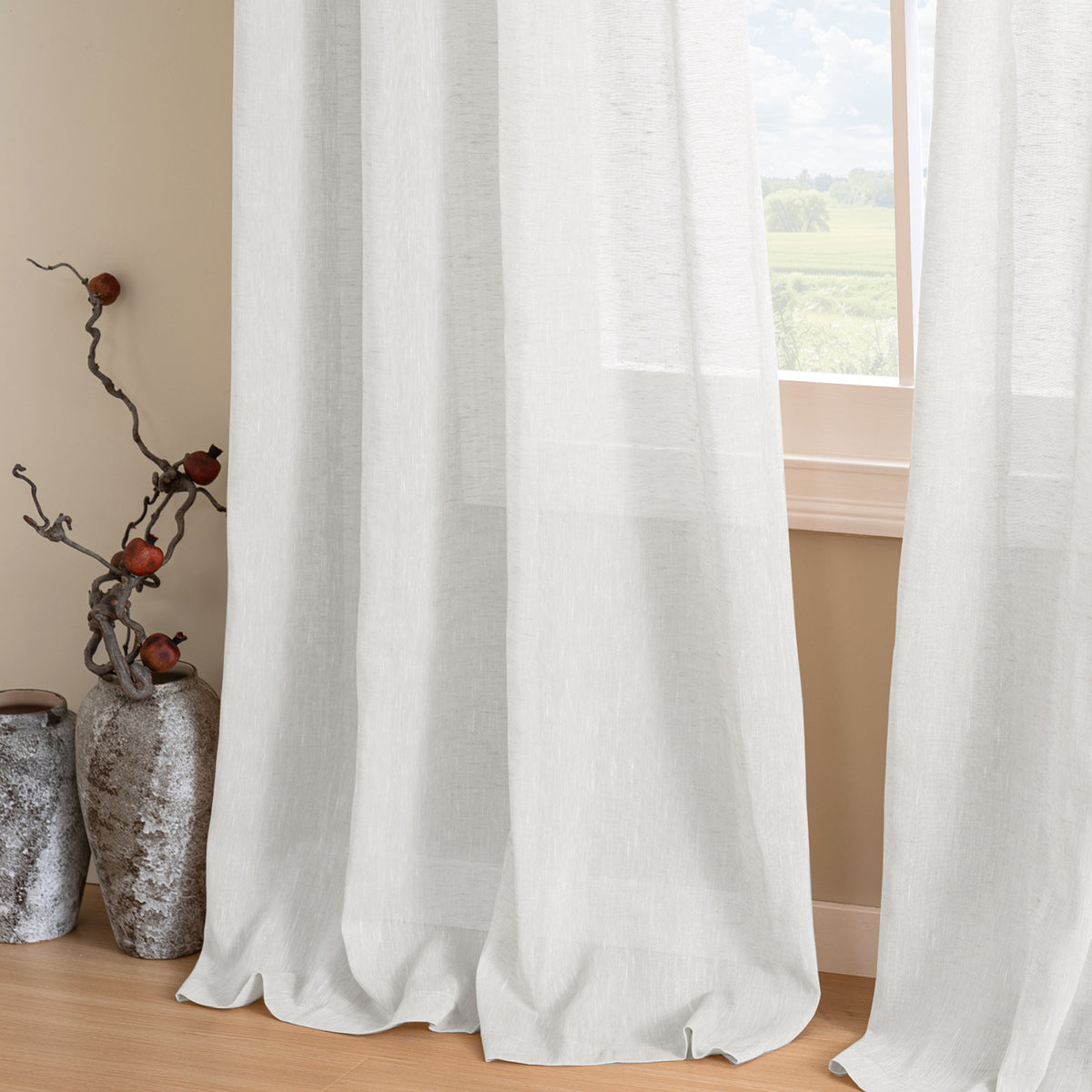 Smarcute Faux Linen Semi-sheer Grommet Curtain - 2X 132x213cm