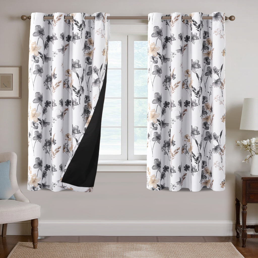 Smarcute Blockout Cattleya Floral Grommet Curtain - 2X 132x160cm