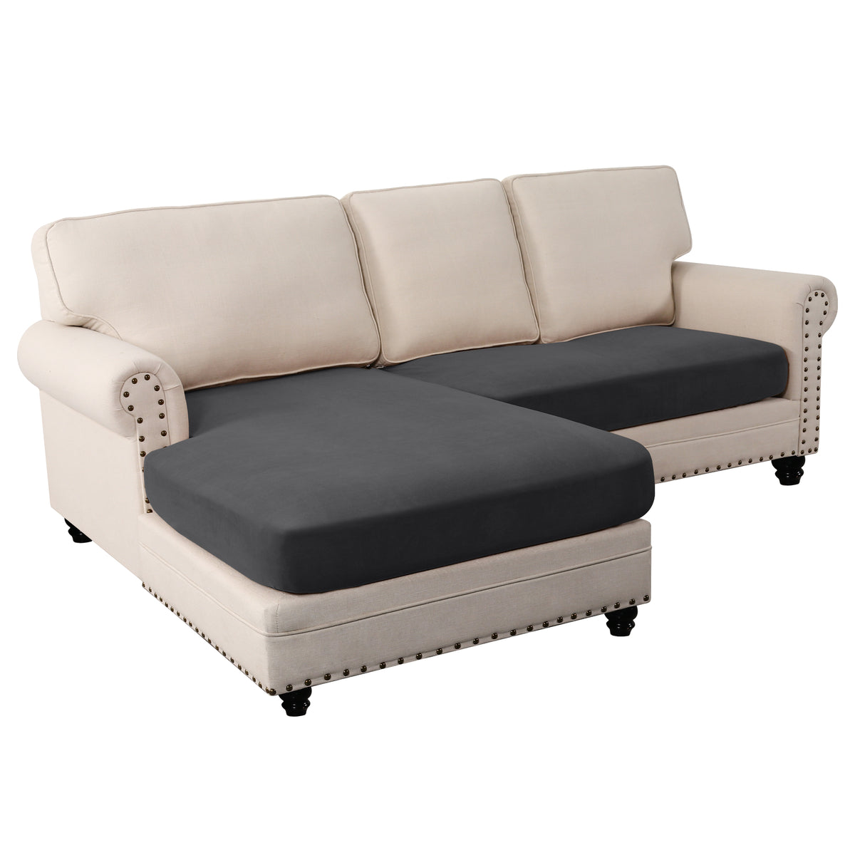 Smarcute 2 Piece Velvet Cushion Seat Covers for L Shape Sectional Sofa