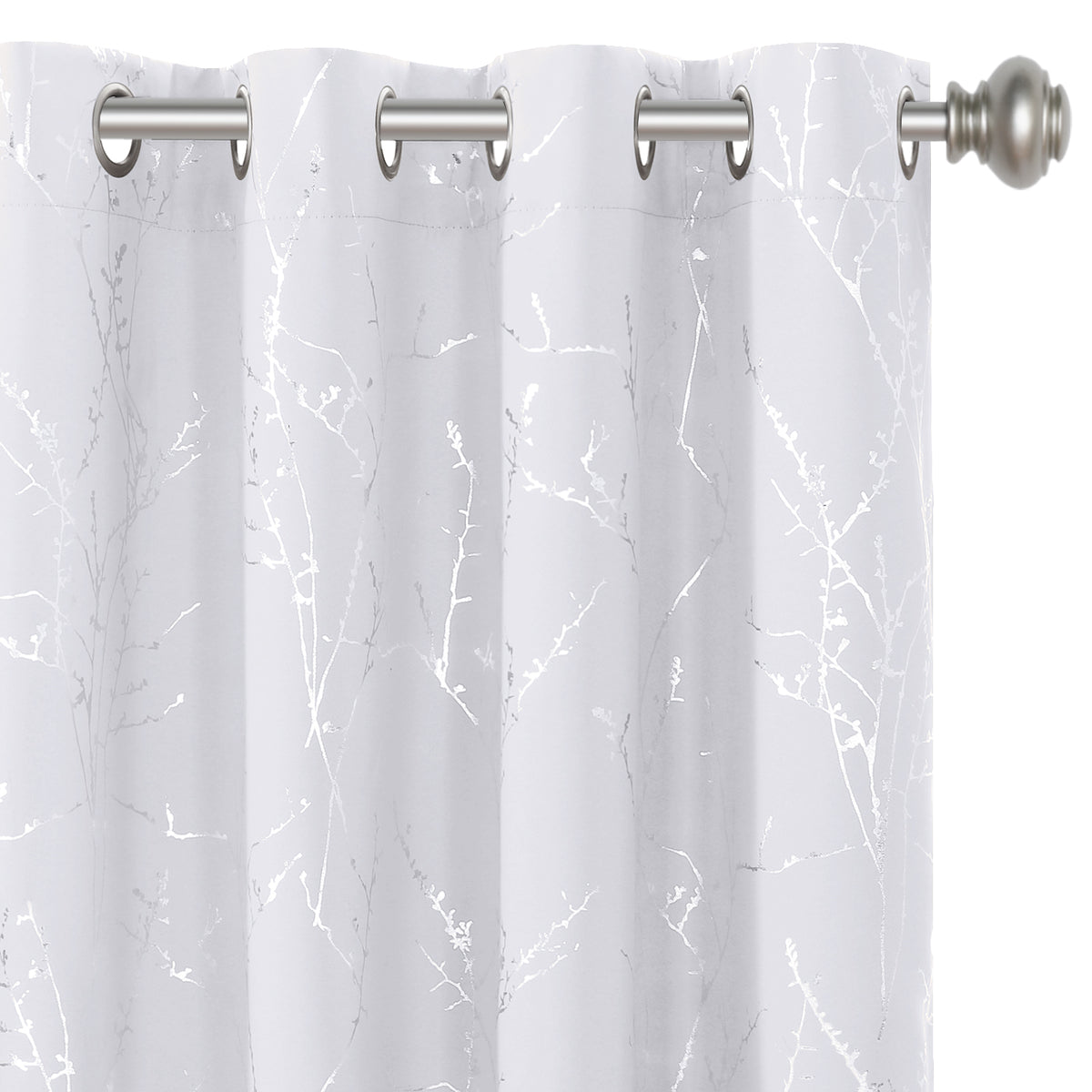 Smarcute Blockout Foil Print Twig Tree Grommet Curtain - 2X 132x213cm
