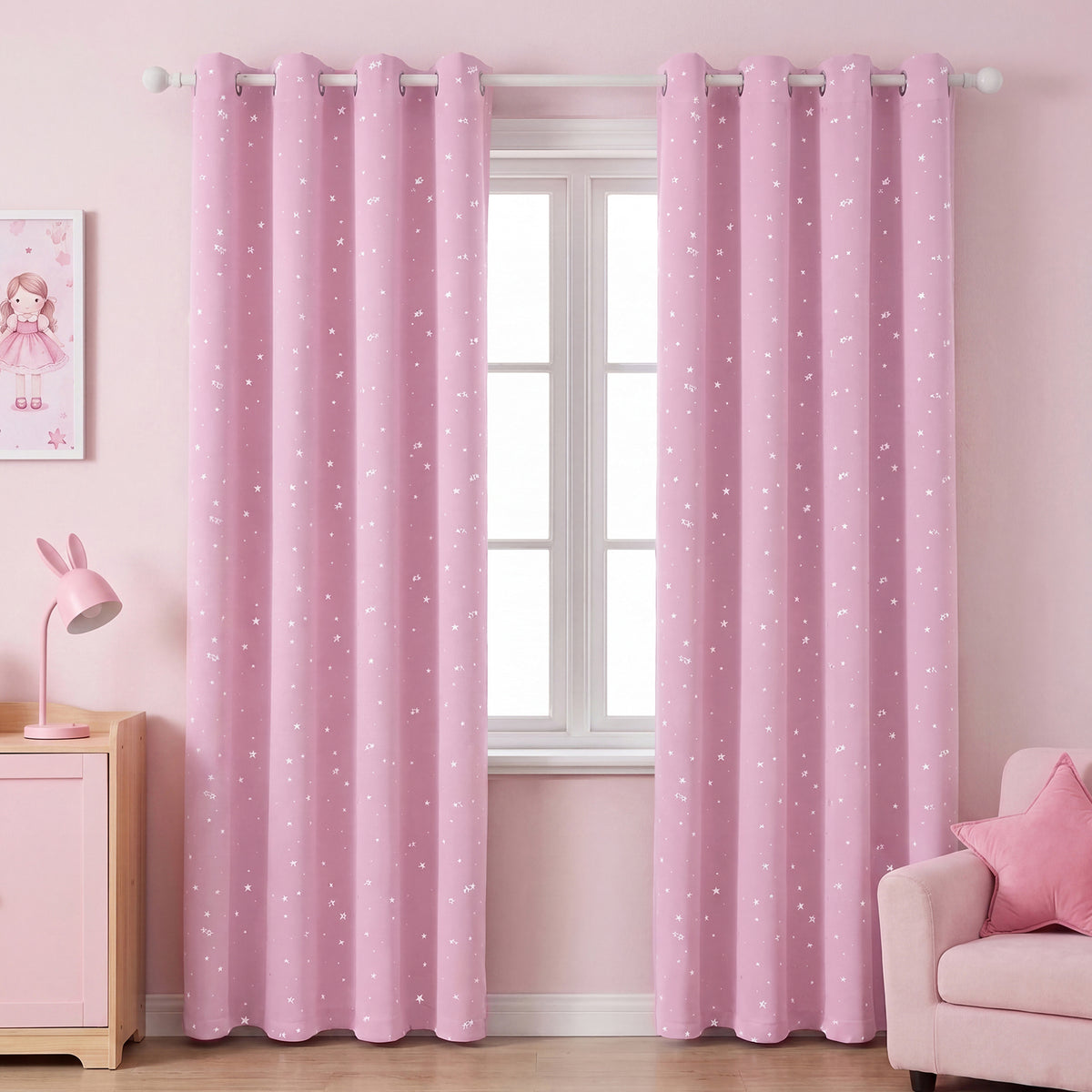 Smarcute Blockout Twinkle Star Printed Grommet Curtain - 2X 132x213cm