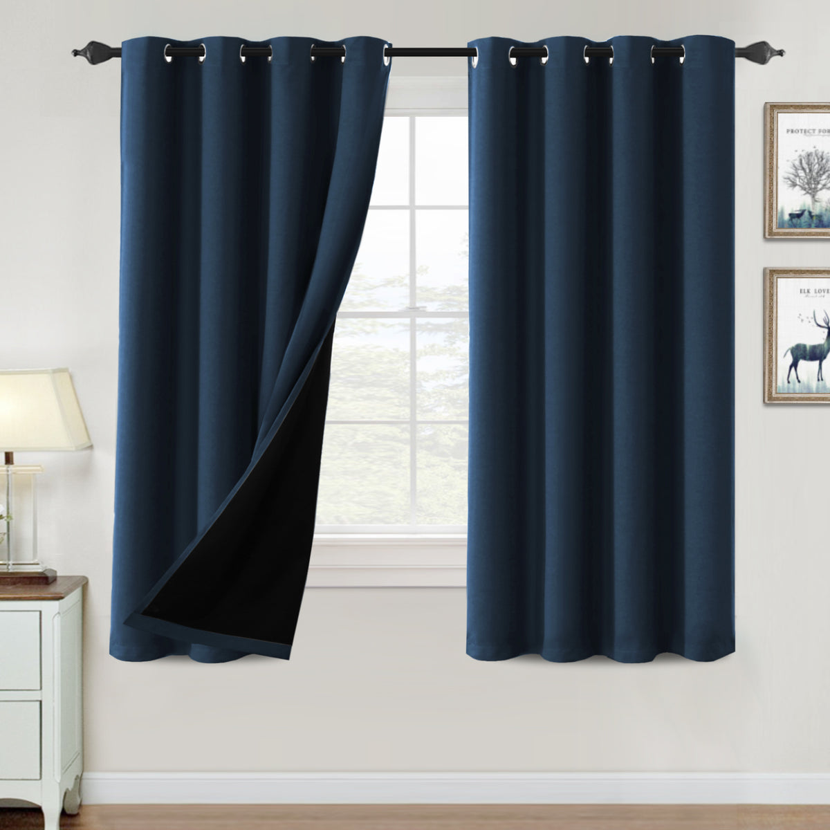 Smarcute Blockout Grommet Curtain with Black Liner Backing - 2X 132x160cm