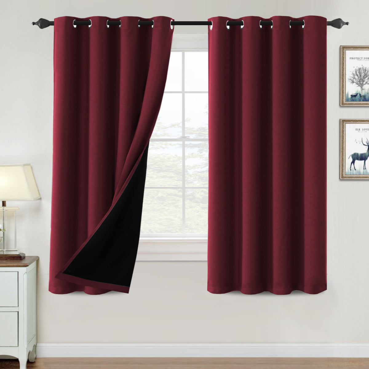 Smarcute Blockout Grommet Curtain with Black Liner Backing - 2X 132x160cm