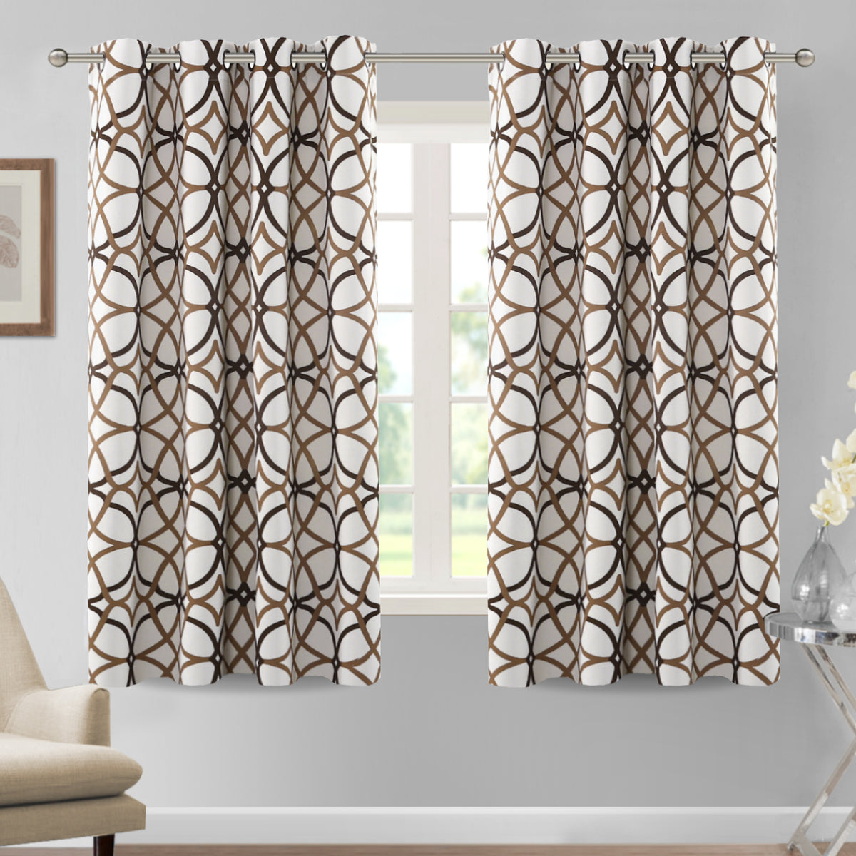 Smarcute Blockout Geo Printed Grommet Curtain - 2X 132x160cm