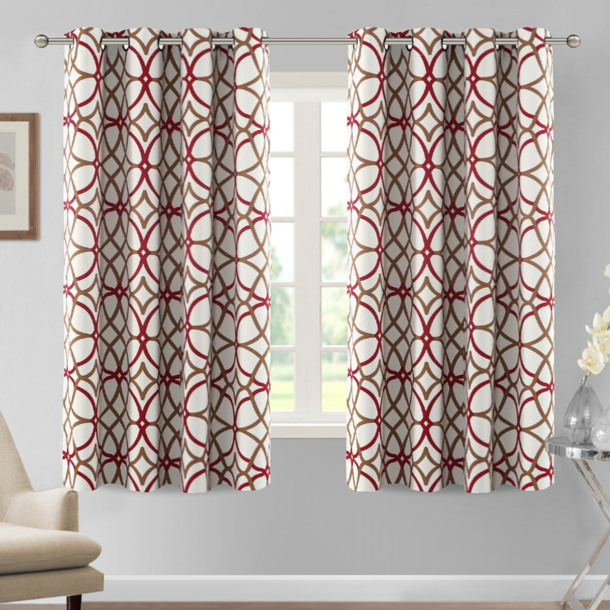Smarcute Blockout Geo Printed Grommet Curtain - 2X 132x160cm