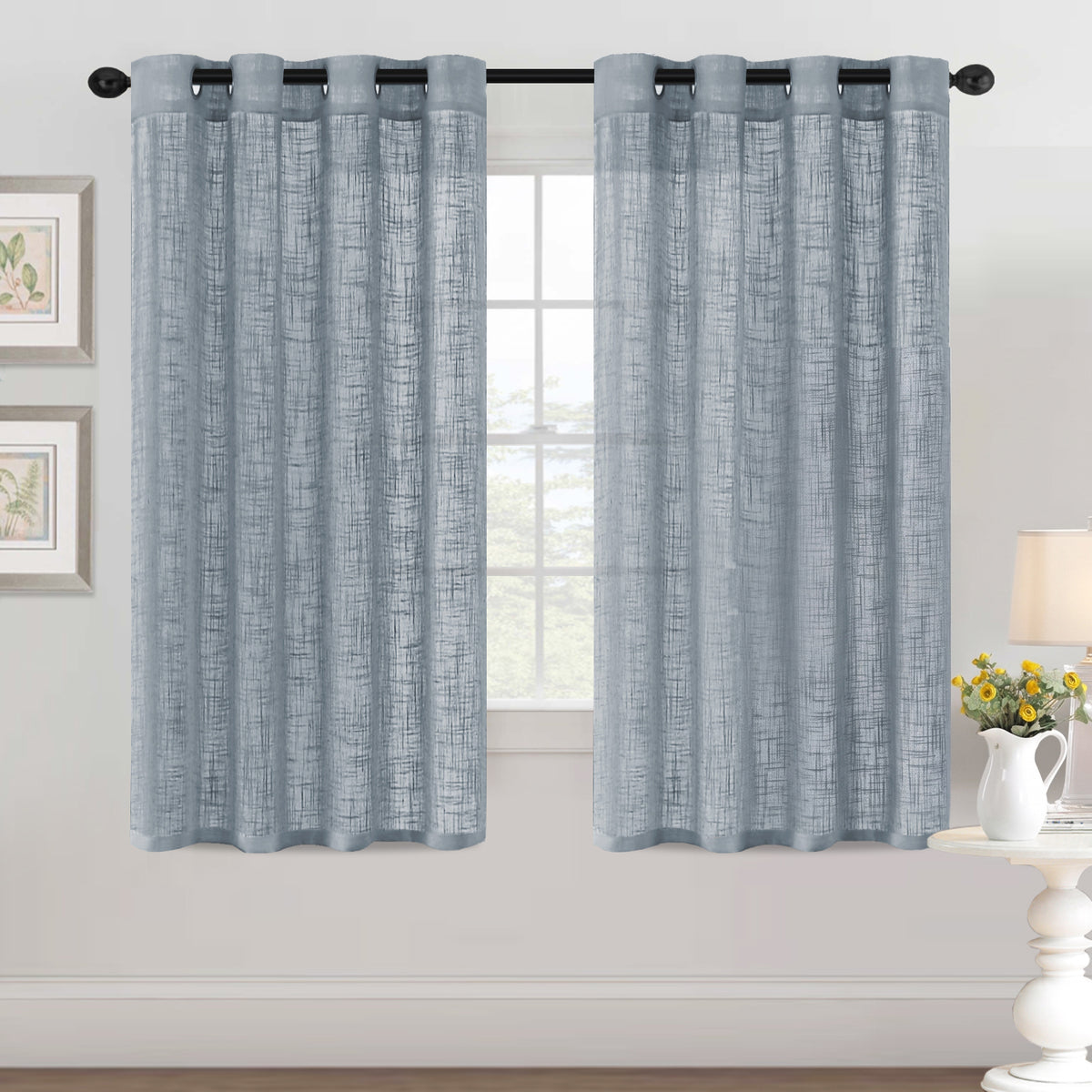 Smarcute Linen Textured Sheer Eyelet Curtain - 2X 132x160cm