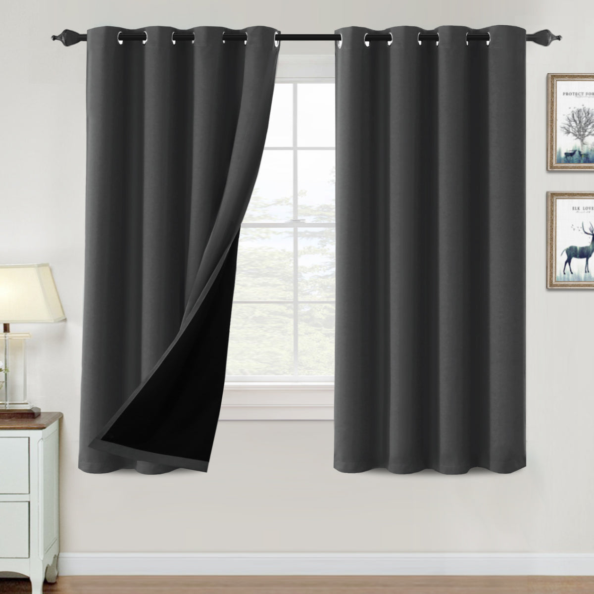 Smarcute Blockout Grommet Curtain with Black Liner Backing - 2X 132x160cm