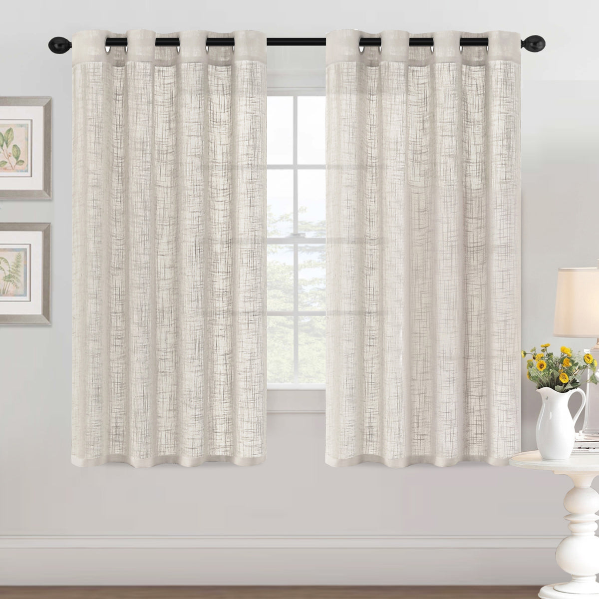 Smarcute Linen Textured Sheer Eyelet Curtain - 2X 132x160cm