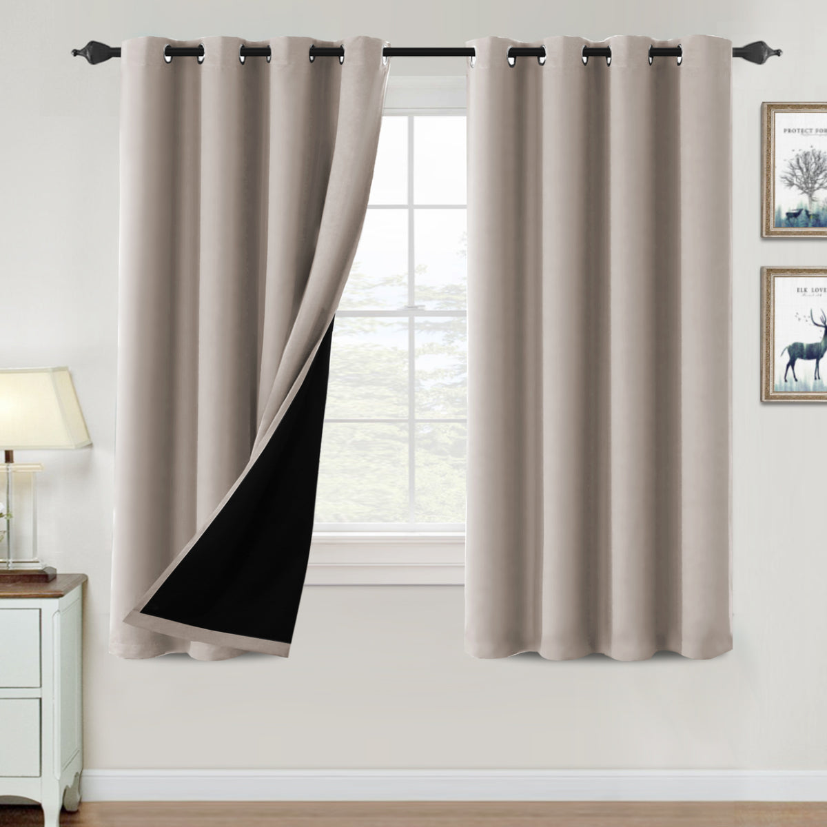 Smarcute Blockout Grommet Curtain with Black Liner Backing - 2X 132x160cm
